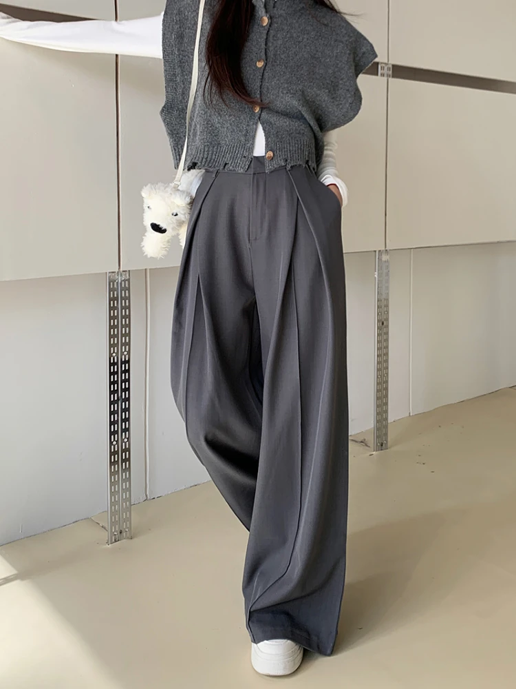 Matakawa Wide Leg Pants Women Spring Summer Loose Solid High Waist Pantalones De Mujer Korean Fashion Basics Casual Trousers