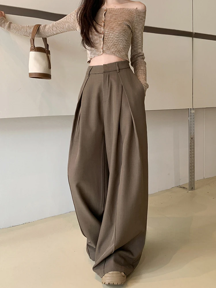 Matakawa Wide Leg Pants Women Spring Summer Loose Solid High Waist Pantalones De Mujer Korean Fashion Basics Casual Trousers