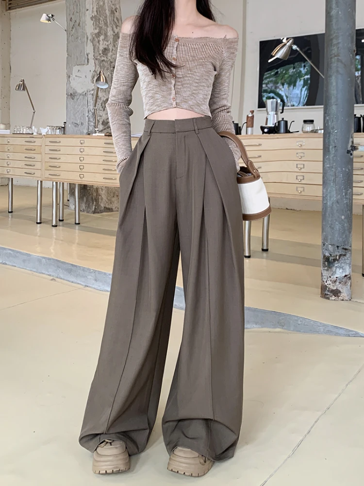 Matakawa Wide Leg Pants Women Spring Summer Loose Solid High Waist Pantalones De Mujer Korean Fashion Basics Casual Trousers