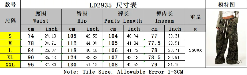 Cargo Pants Women Pant Straight Trousers Elastic Waist Pearls Y2k Streetwear Work Casual Loose Pocket Drawstring Camouflage 2026