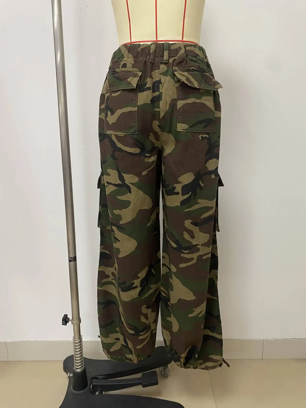 Cargo Pants Women Pant Straight Trousers Elastic Waist Pearls Y2k Streetwear Work Casual Loose Pocket Drawstring Camouflage 2026
