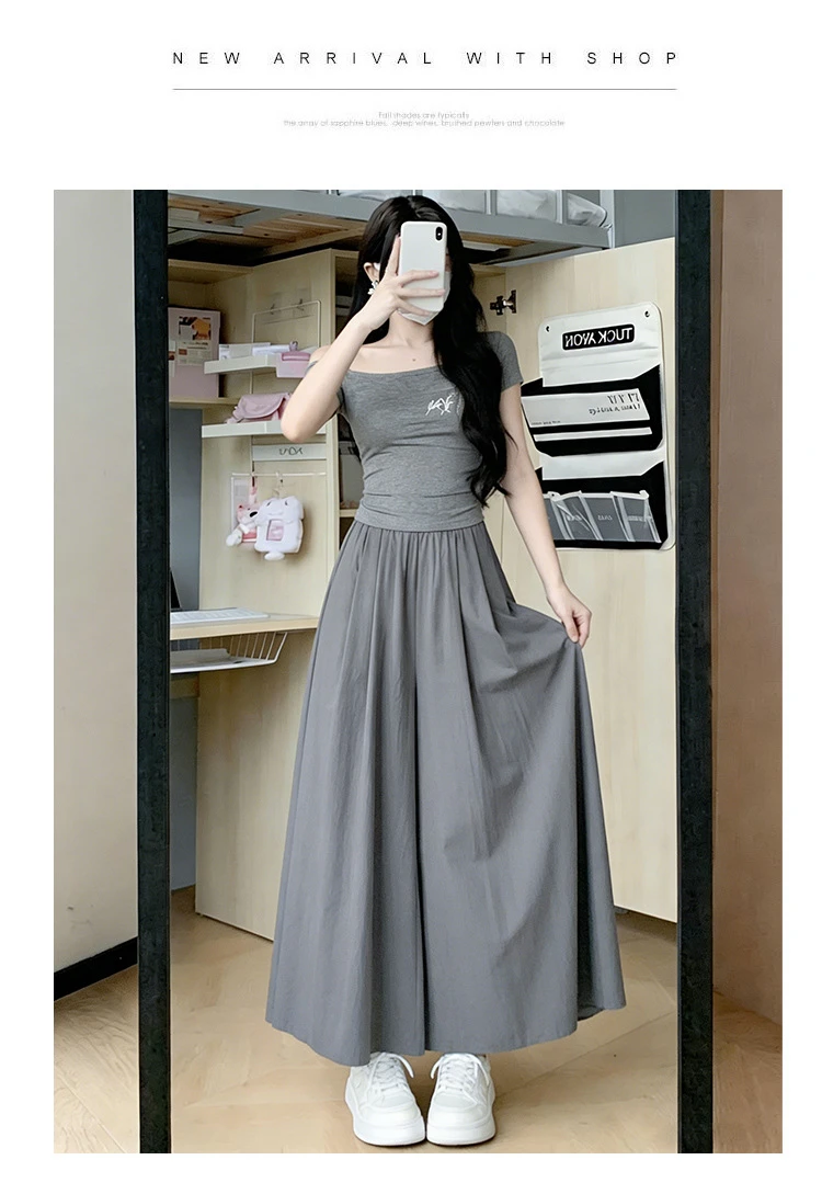 Summer Women Wide Leg Pants Ice Silk Breathable Long Skirt Pants Elastic Waist Casual Culottes Loose Solid Palazzo Trousers 2026
