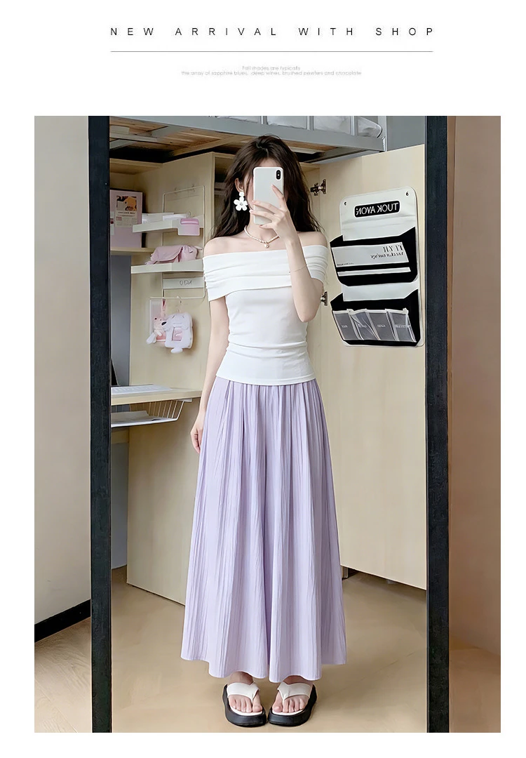 Summer Women Wide Leg Pants Ice Silk Breathable Long Skirt Pants Elastic Waist Casual Culottes Loose Solid Palazzo Trousers 2026