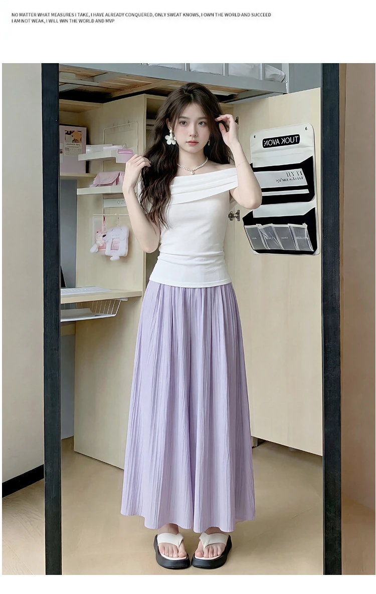 Summer Women Wide Leg Pants Ice Silk Breathable Long Skirt Pants Elastic Waist Casual Culottes Loose Solid Palazzo Trousers 2026