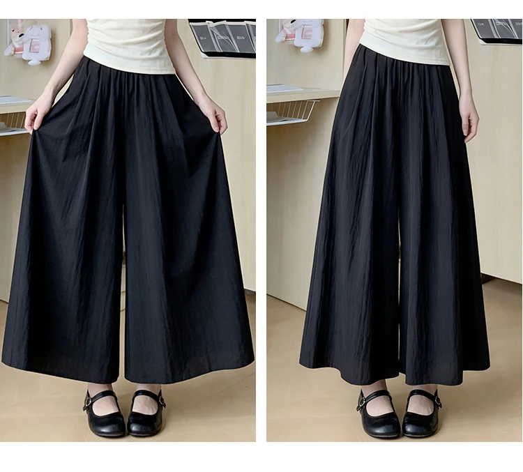Summer Women Wide Leg Pants Ice Silk Breathable Long Skirt Pants Elastic Waist Casual Culottes Loose Solid Palazzo Trousers 2026