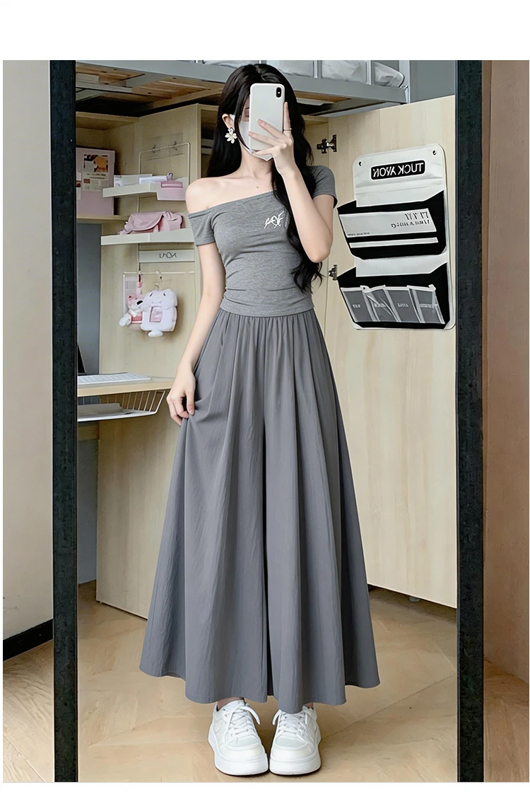 Summer Women Wide Leg Pants Ice Silk Breathable Long Skirt Pants Elastic Waist Casual Culottes Loose Solid Palazzo Trousers 2026