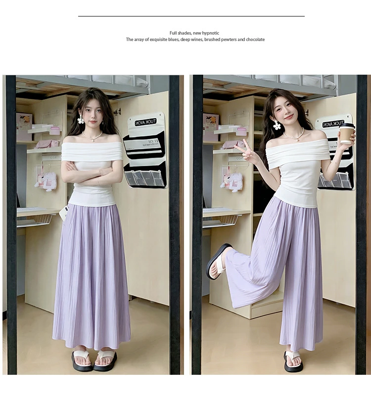 Summer Women Wide Leg Pants Ice Silk Breathable Long Skirt Pants Elastic Waist Casual Culottes Loose Solid Palazzo Trousers 2026