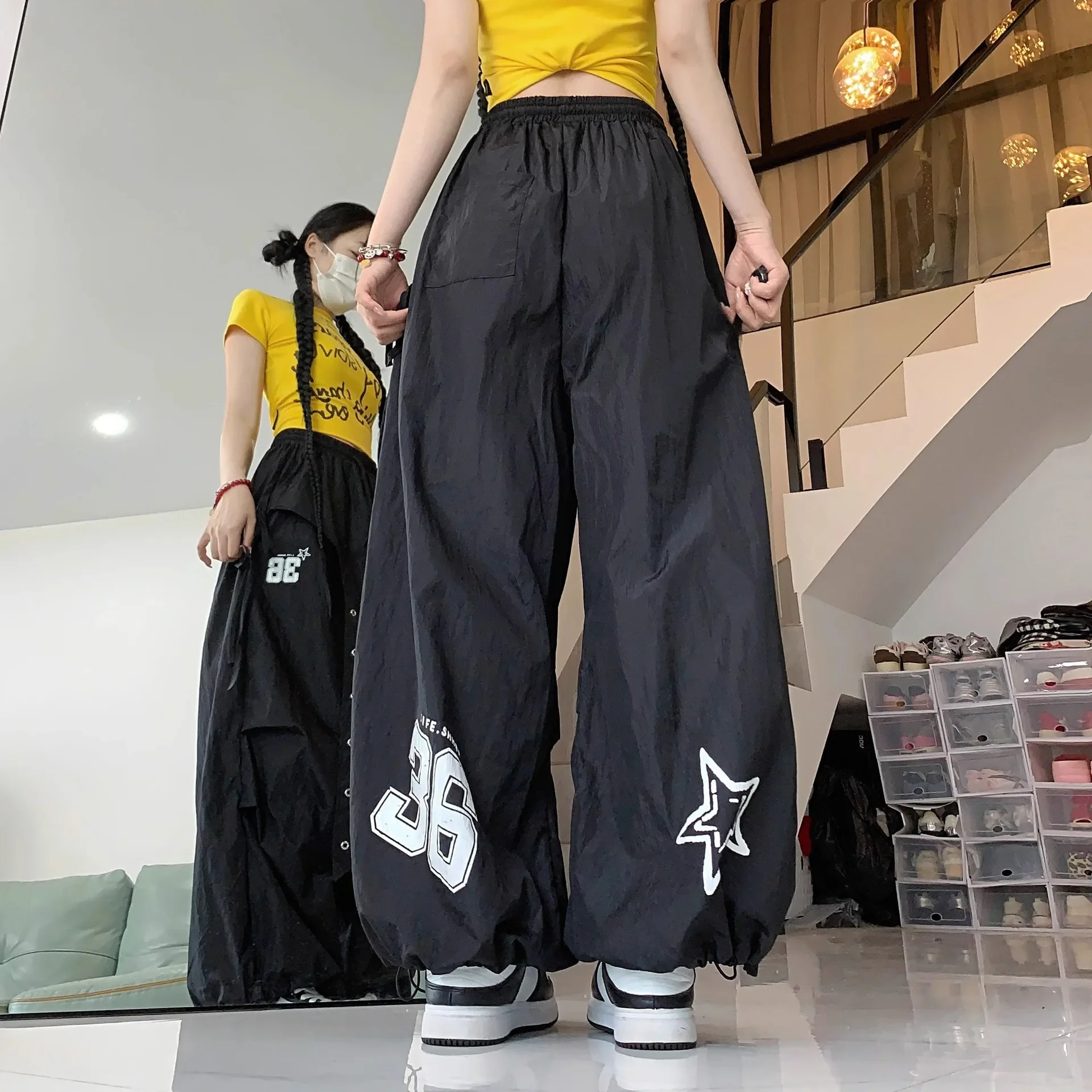 Y2K Streetwear Dance Pants Women Hip Hop Jazz Wide Leg Quick Dry Sports Trousers Casual Workwear Summer Fashion