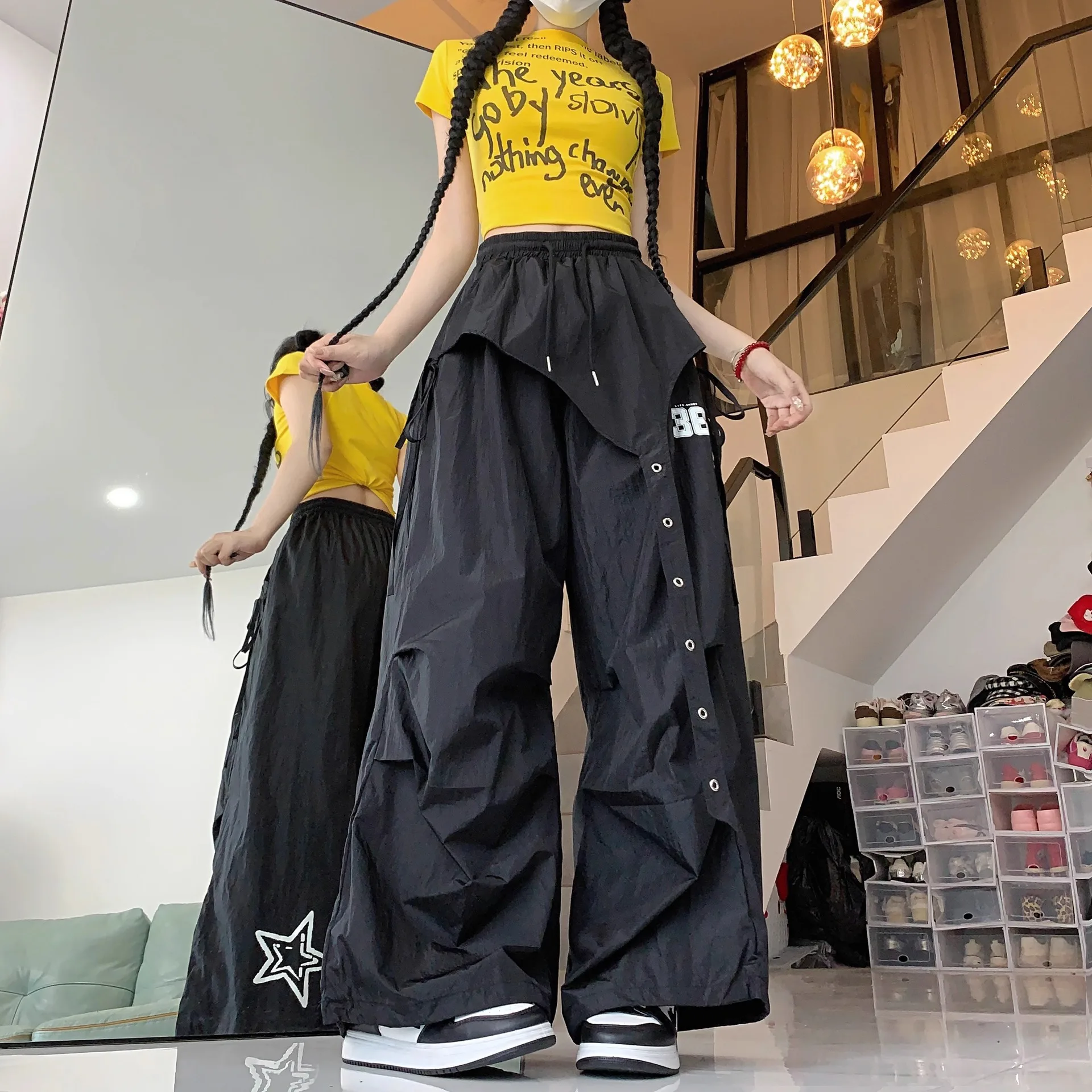 Y2K Streetwear Dance Pants Women Hip Hop Jazz Wide Leg Quick Dry Sports Trousers Casual Workwear Summer Fashion