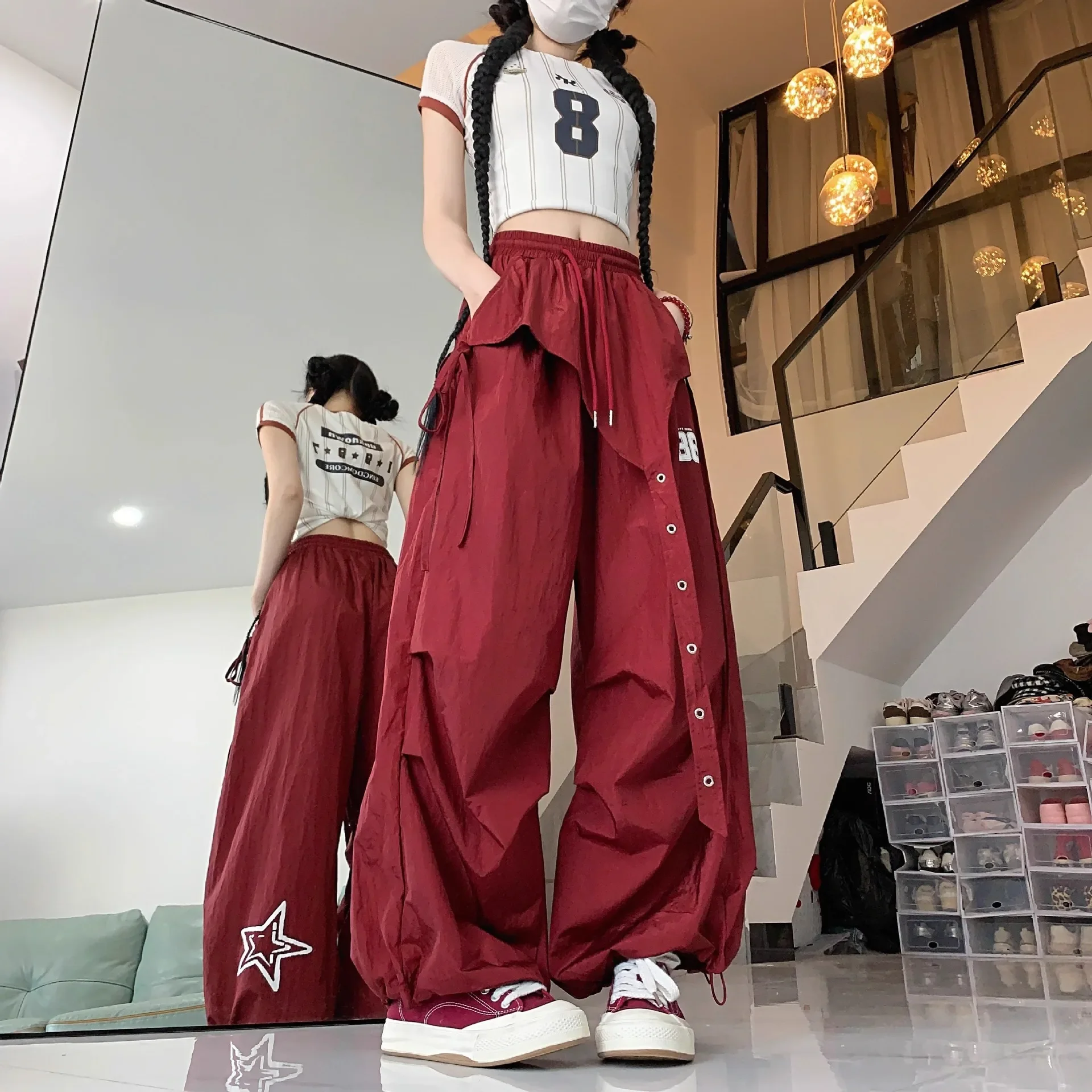 Y2K Streetwear Dance Pants Women Hip Hop Jazz Wide Leg Quick Dry Sports Trousers Casual Workwear Summer Fashion
