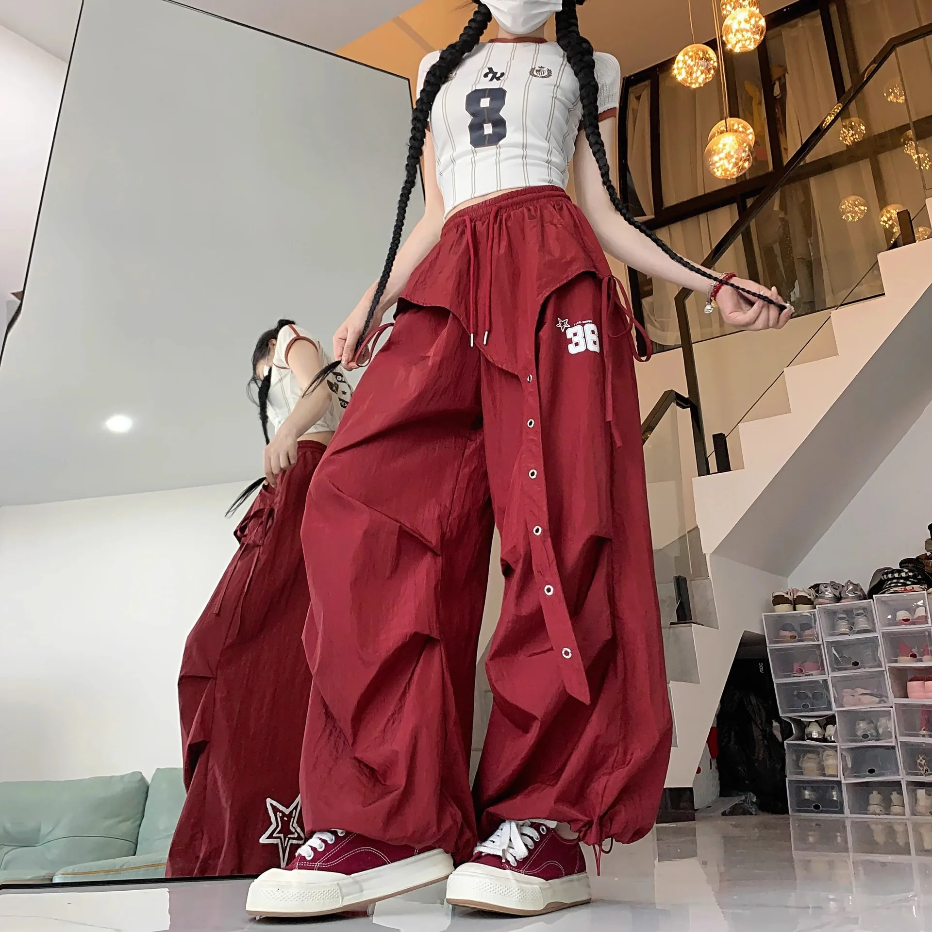 Y2K Streetwear Dance Pants Women Hip Hop Jazz Wide Leg Quick Dry Sports Trousers Casual Workwear Summer Fashion