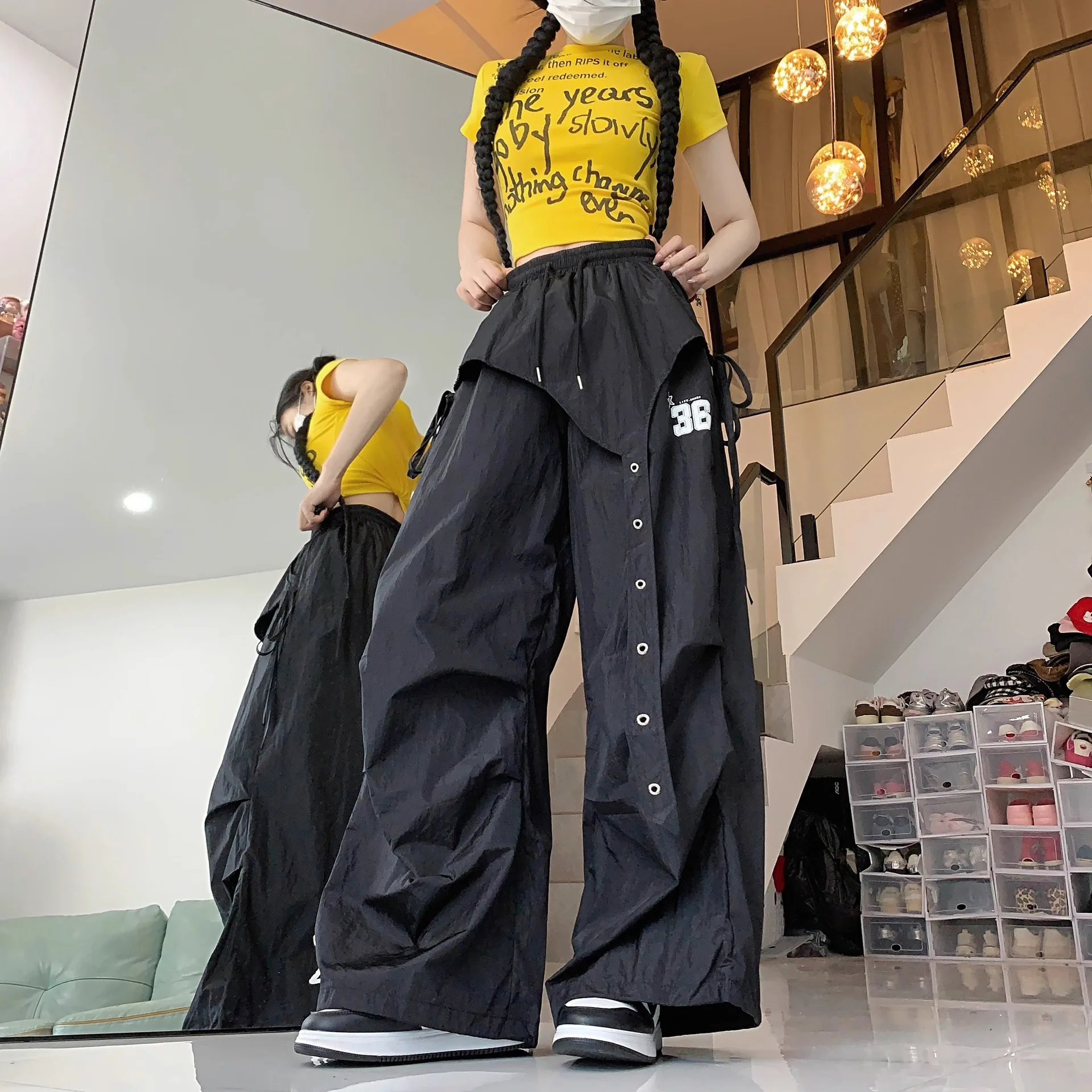 Y2K Streetwear Dance Pants Women Hip Hop Jazz Wide Leg Quick Dry Sports Trousers Casual Workwear Summer Fashion