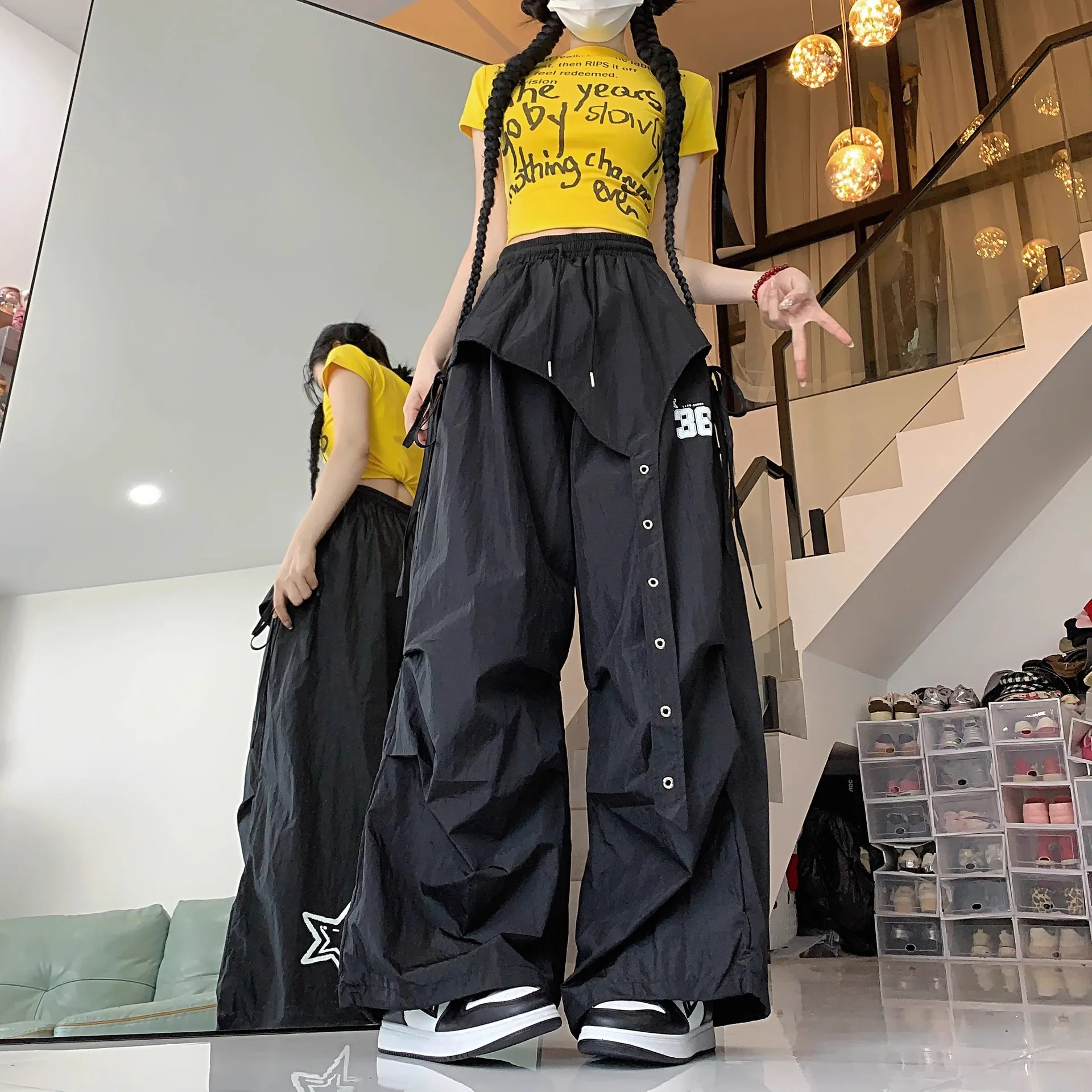 Y2K Streetwear Dance Pants Women Hip Hop Jazz Wide Leg Quick Dry Sports Trousers Casual Workwear Summer Fashion