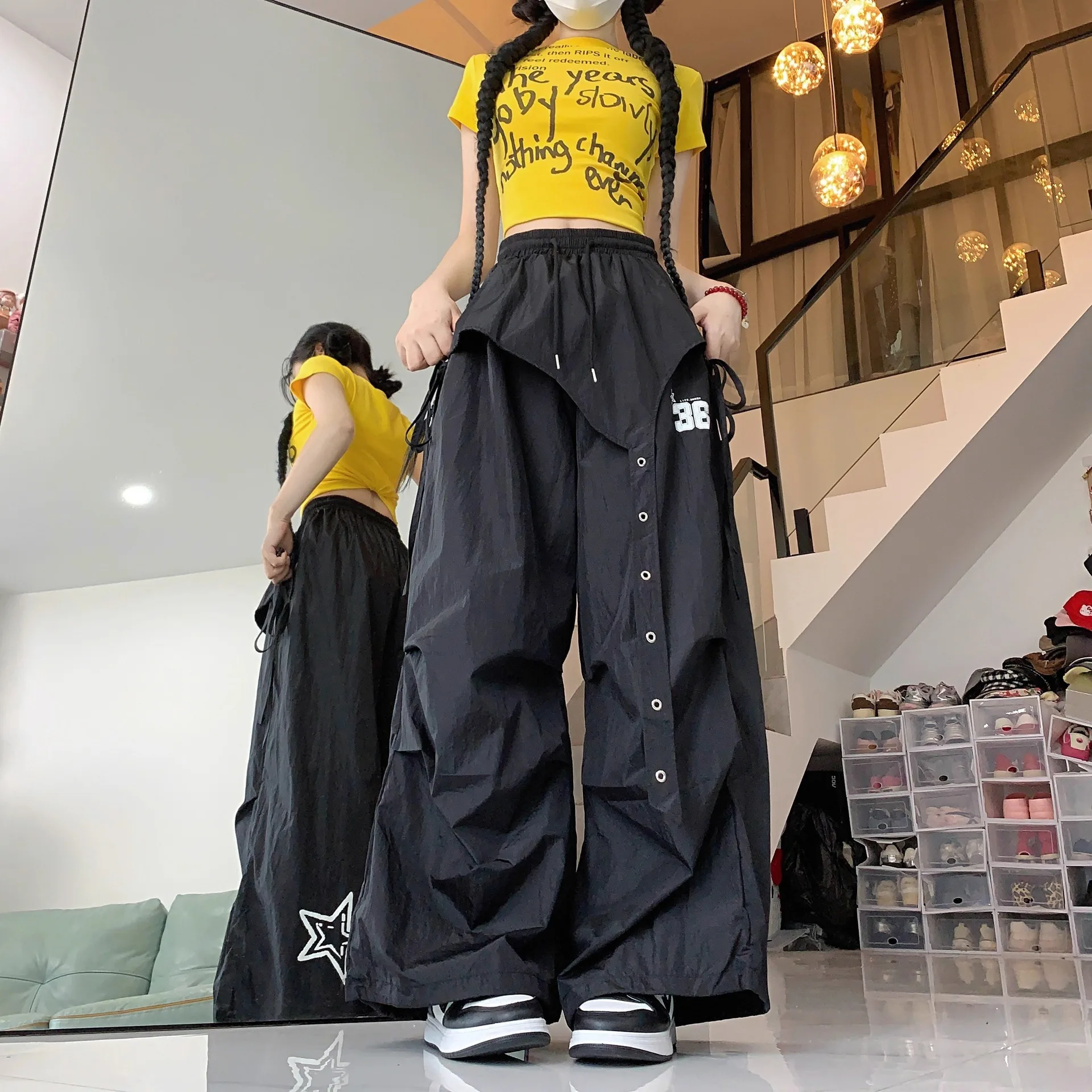 Y2K Streetwear Dance Pants Women Hip Hop Jazz Wide Leg Quick Dry Sports Trousers Casual Workwear Summer Fashion
