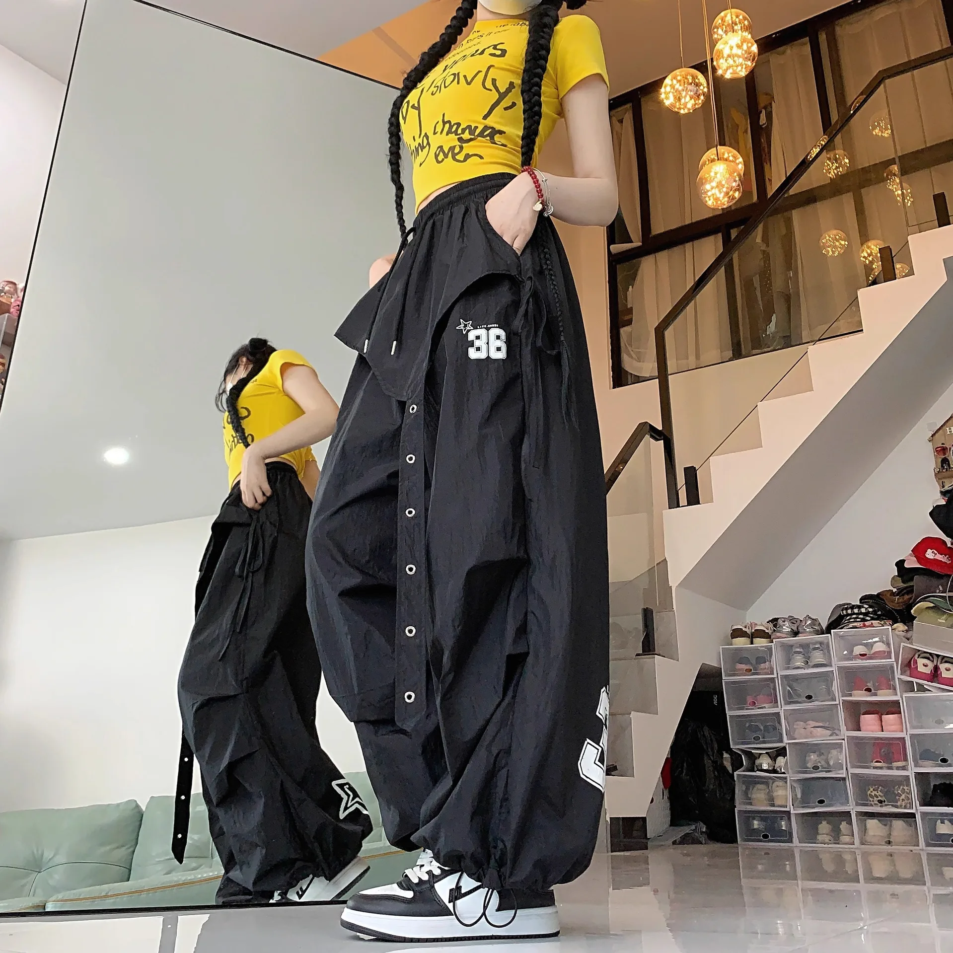 Y2K Streetwear Dance Pants Women Hip Hop Jazz Wide Leg Quick Dry Sports Trousers Casual Workwear Summer Fashion