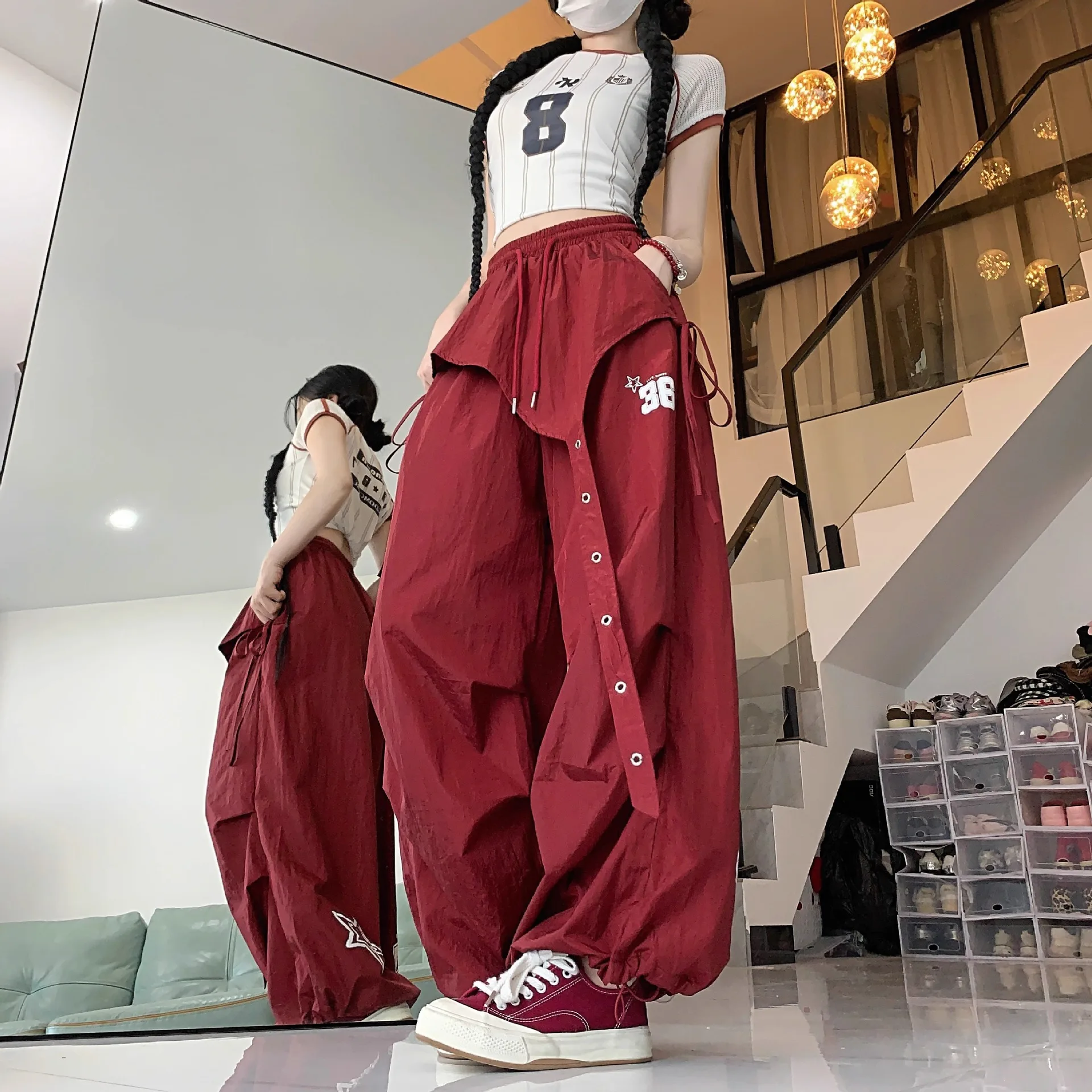 Y2K Streetwear Dance Pants Women Hip Hop Jazz Wide Leg Quick Dry Sports Trousers Casual Workwear Summer Fashion