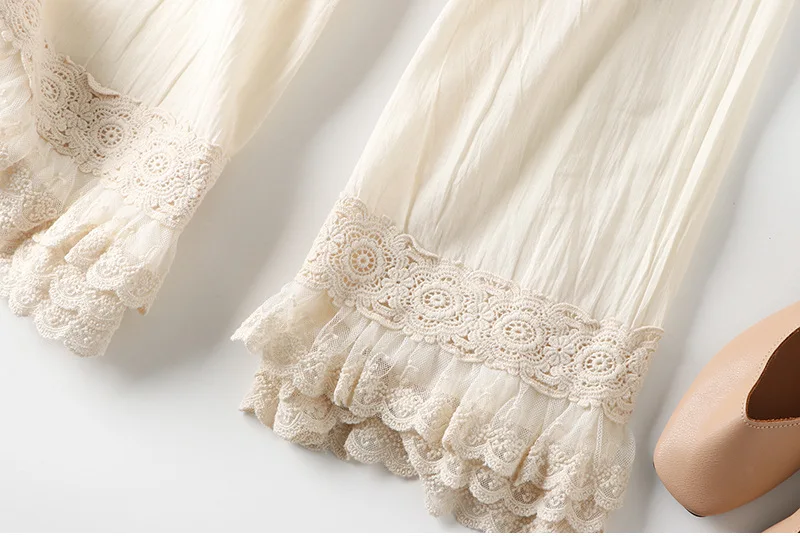 Spring Summer Fashion Home Wear Pants Women's Korean Style Elastic Waist Lace Embroidery Sweet Fresh Ankle Length Trouser Female