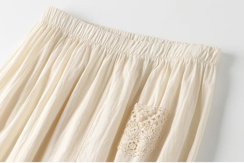 Spring Summer Fashion Home Wear Pants Women's Korean Style Elastic Waist Lace Embroidery Sweet Fresh Ankle Length Trouser Female