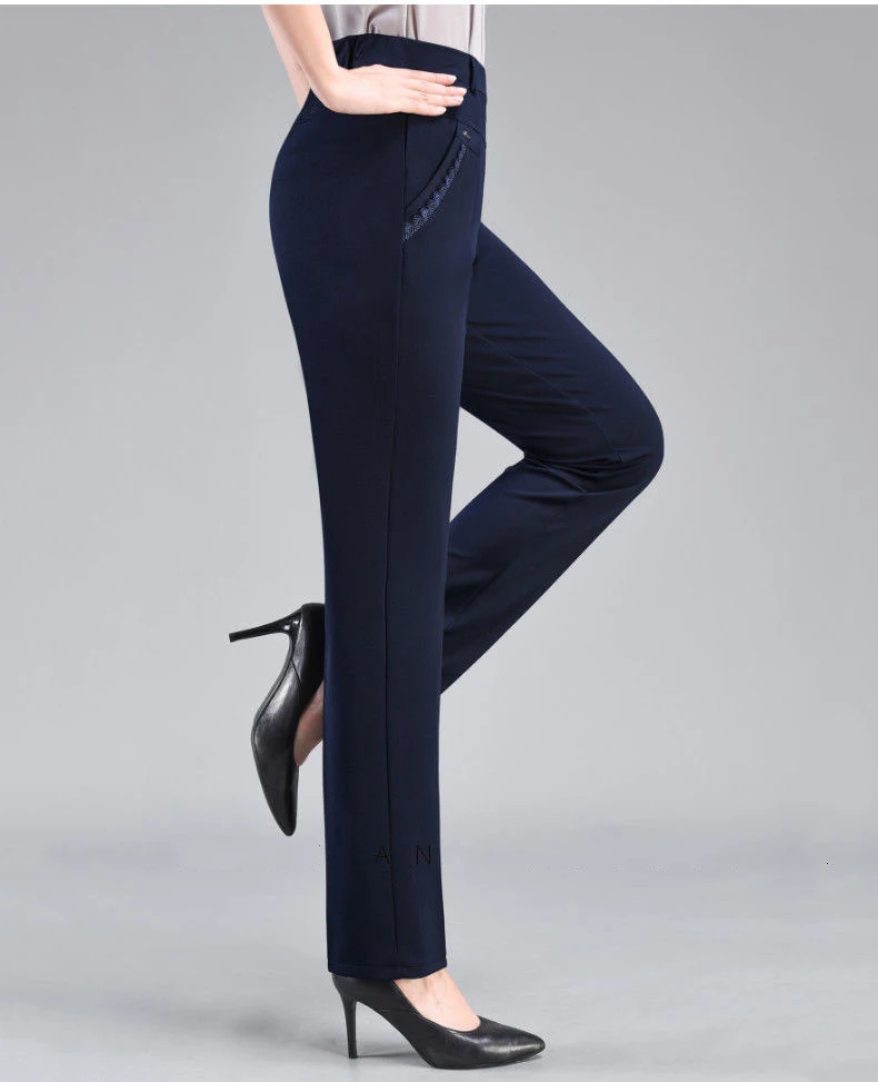 Brand Casual Pants Woman Winter Fleece Fashion High Waist Elegant Slim Black Straight Pants Thicken Large Size Trousers