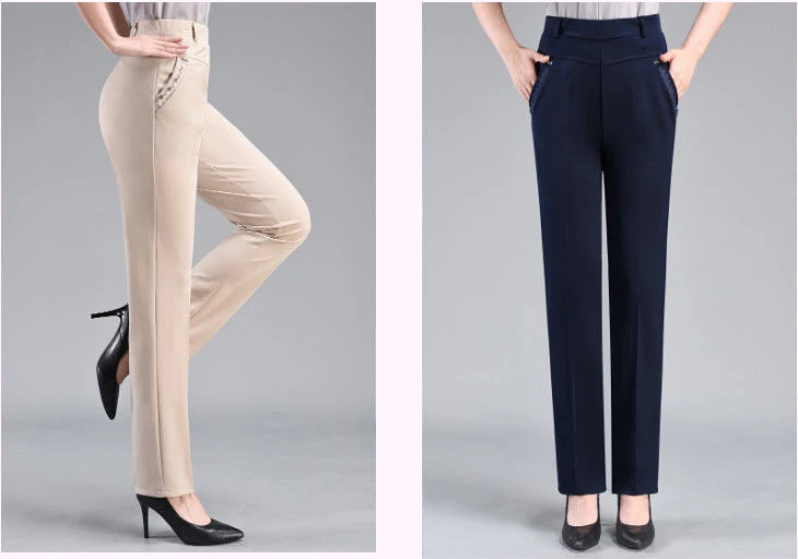 Brand Casual Pants Woman Winter Fleece Fashion High Waist Elegant Slim Black Straight Pants Thicken Large Size Trousers