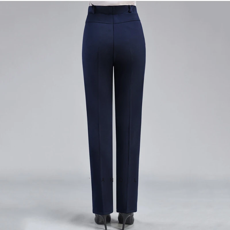 Brand Casual Pants Woman Winter Fleece Fashion High Waist Elegant Slim Black Straight Pants Thicken Large Size Trousers