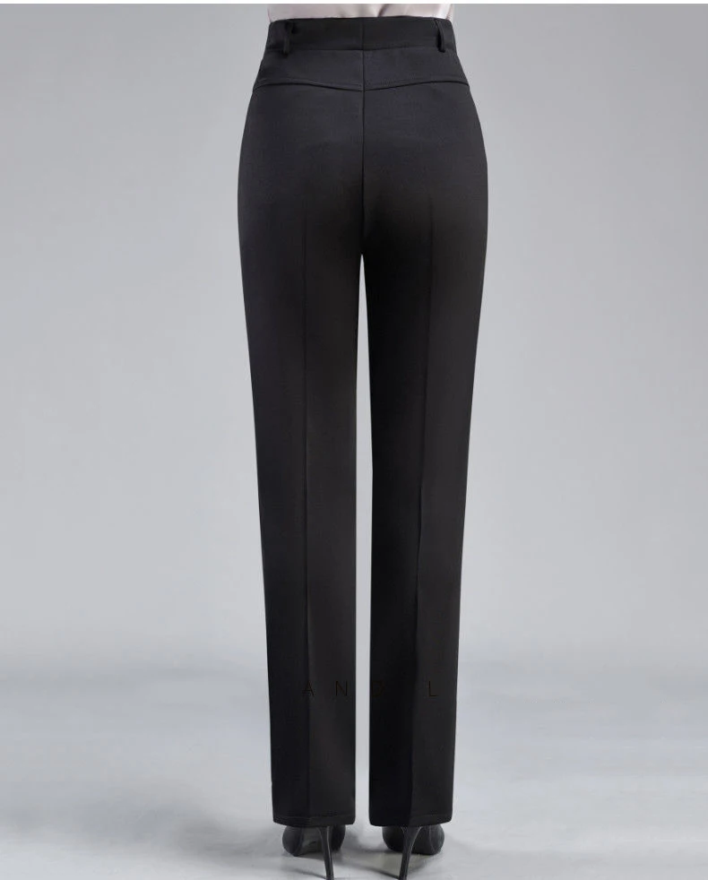 Brand Casual Pants Woman Winter Fleece Fashion High Waist Elegant Slim Black Straight Pants Thicken Large Size Trousers