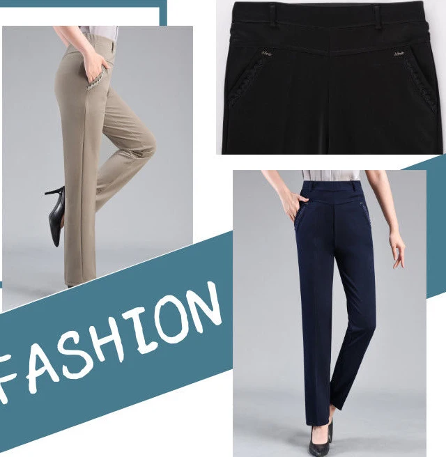 Brand Casual Pants Woman Winter Fleece Fashion High Waist Elegant Slim Black Straight Pants Thicken Large Size Trousers