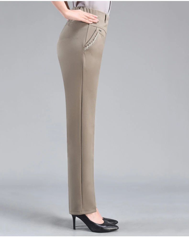 Brand Casual Pants Woman Winter Fleece Fashion High Waist Elegant Slim Black Straight Pants Thicken Large Size Trousers