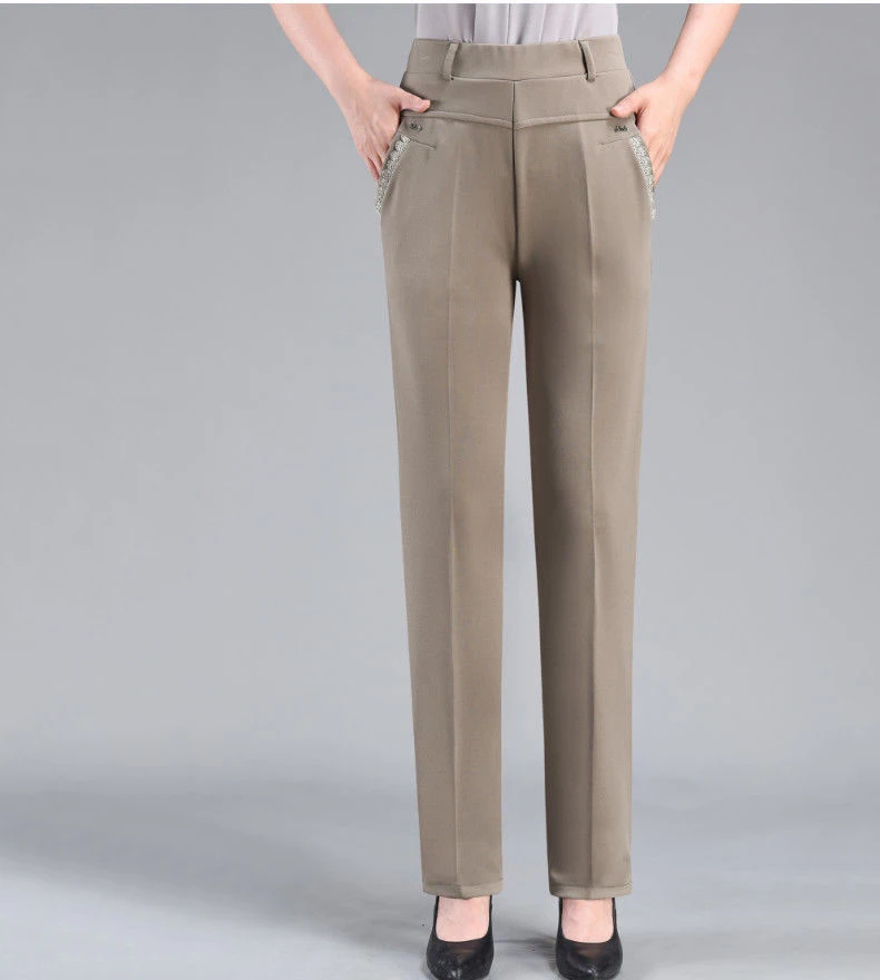 Brand Casual Pants Woman Winter Fleece Fashion High Waist Elegant Slim Black Straight Pants Thicken Large Size Trousers