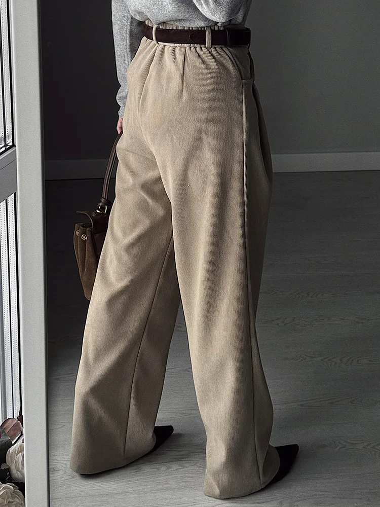 Streamgirl Corduroy Straight Pants Women High Waist Casual Wide Leg Trousers Beige Spring Women Brown Pants Vintage Formal