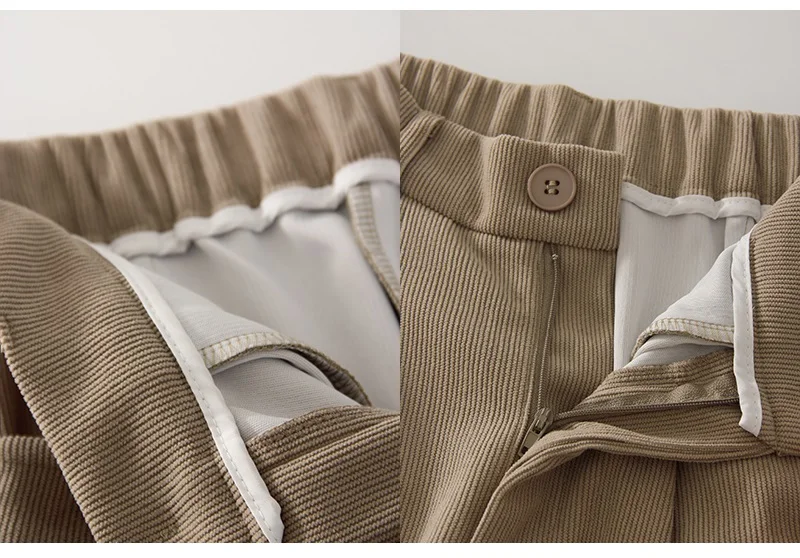 Streamgirl Corduroy Straight Pants Women High Waist Casual Wide Leg Trousers Beige Spring Women Brown Pants Vintage Formal