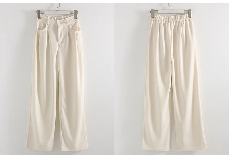 Streamgirl Corduroy Straight Pants Women High Waist Casual Wide Leg Trousers Beige Spring Women Brown Pants Vintage Formal