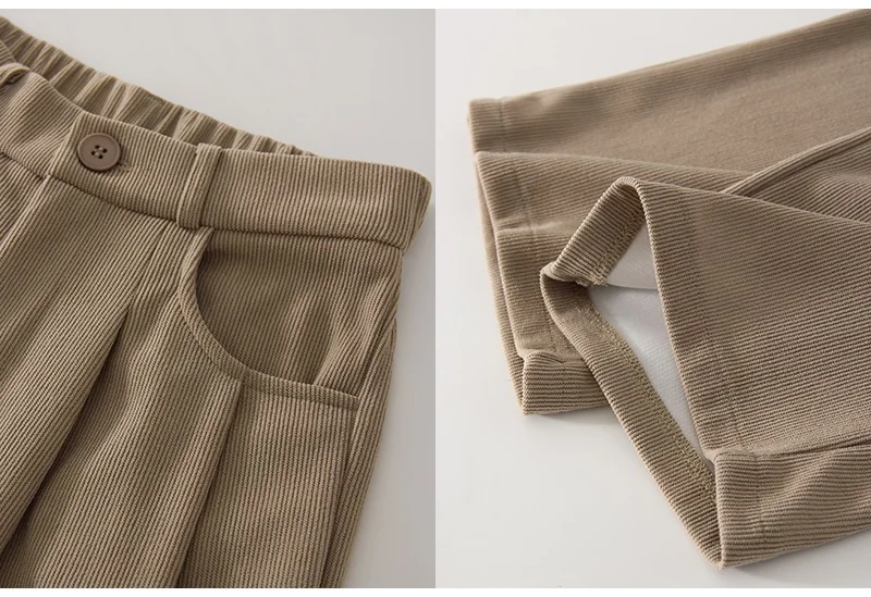 Streamgirl Corduroy Straight Pants Women High Waist Casual Wide Leg Trousers Beige Spring Women Brown Pants Vintage Formal