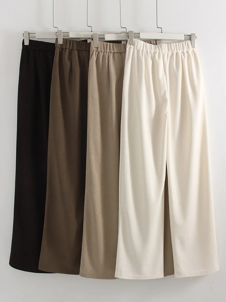 Streamgirl Corduroy Straight Pants Women High Waist Casual Wide Leg Trousers Beige Spring Women Brown Pants Vintage Formal