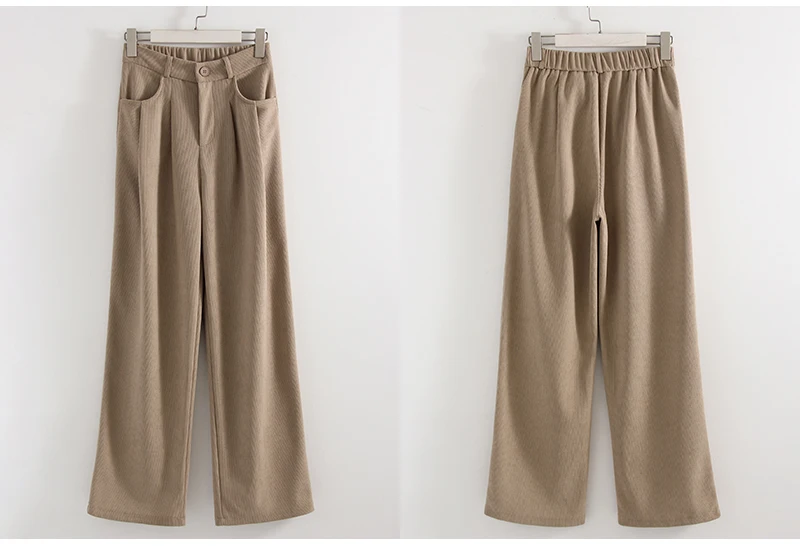 Streamgirl Corduroy Straight Pants Women High Waist Casual Wide Leg Trousers Beige Spring Women Brown Pants Vintage Formal