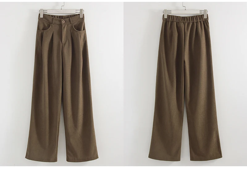 Streamgirl Corduroy Straight Pants Women High Waist Casual Wide Leg Trousers Beige Spring Women Brown Pants Vintage Formal