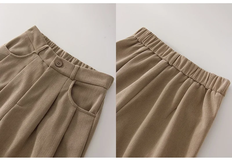 Streamgirl Corduroy Straight Pants Women High Waist Casual Wide Leg Trousers Beige Spring Women Brown Pants Vintage Formal