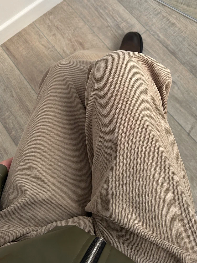 Streamgirl Corduroy Straight Pants Women High Waist Casual Wide Leg Trousers Beige Spring Women Brown Pants Vintage Formal