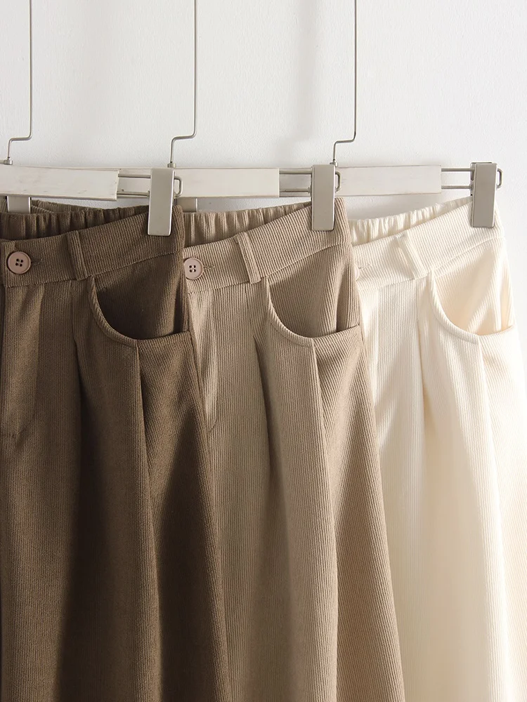 Streamgirl Corduroy Straight Pants Women High Waist Casual Wide Leg Trousers Beige Spring Women Brown Pants Vintage Formal