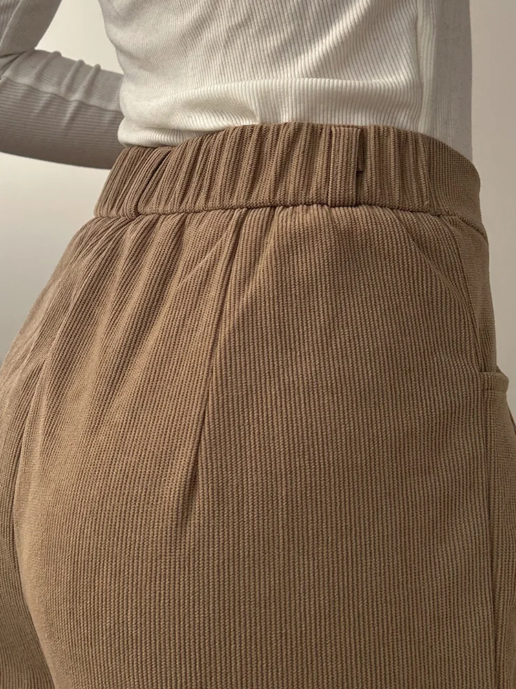 Streamgirl Corduroy Straight Pants Women High Waist Casual Wide Leg Trousers Beige Spring Women Brown Pants Vintage Formal