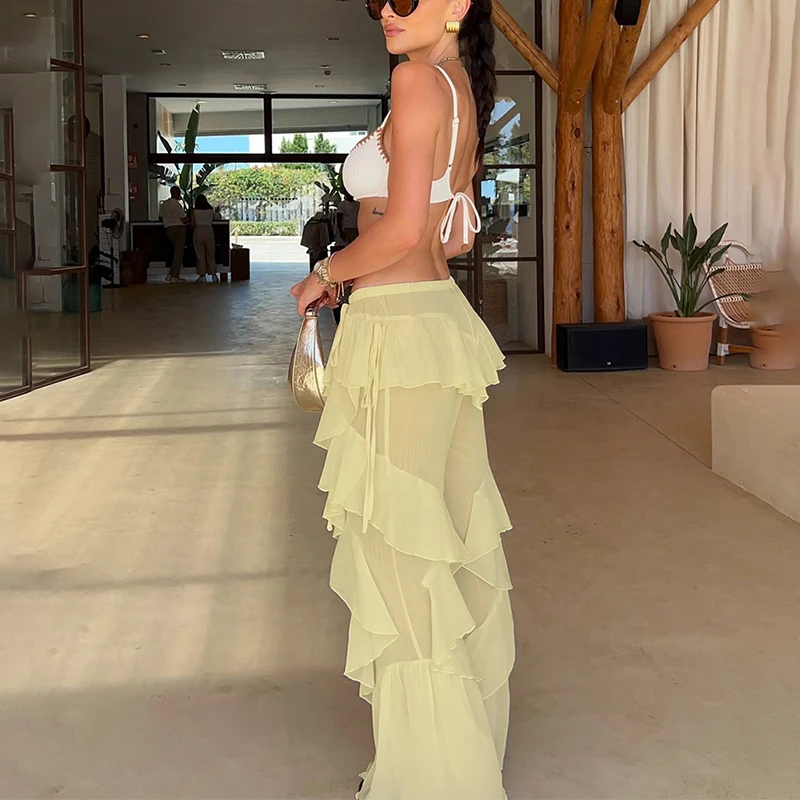 Spring New Street Fashion Women's Pants Casual Strap Splicing Lotus Leaf Edge Spicy Girl Micro Pull Pants