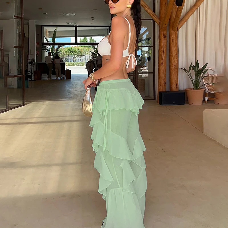 Spring New Street Fashion Women's Pants Casual Strap Splicing Lotus Leaf Edge Spicy Girl Micro Pull Pants