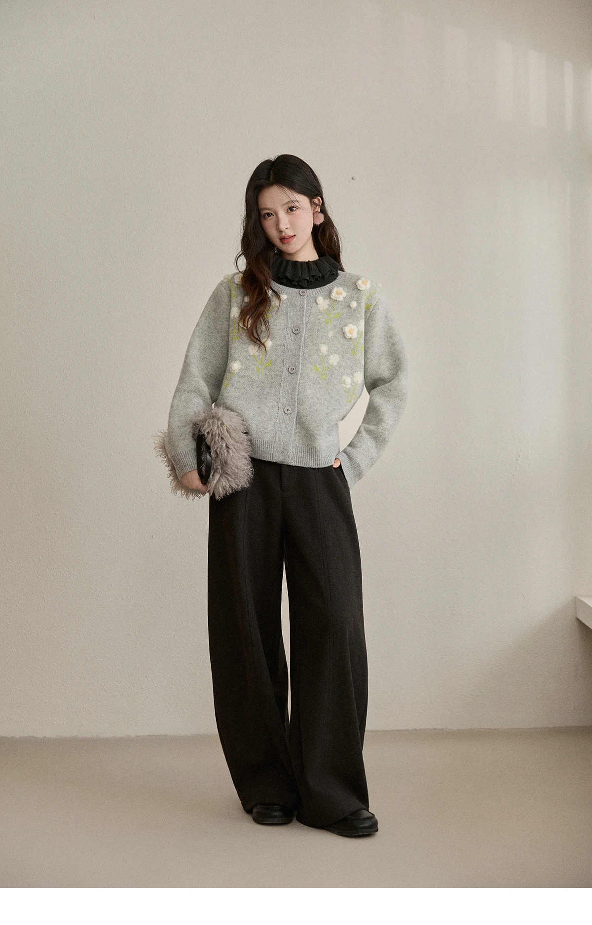 MISHOW High Waist Wide Leg Pants for Women 2025 Winter Casual Loose Thick Fleece Warm Knit Pants Straight Trousers MXE92K1127