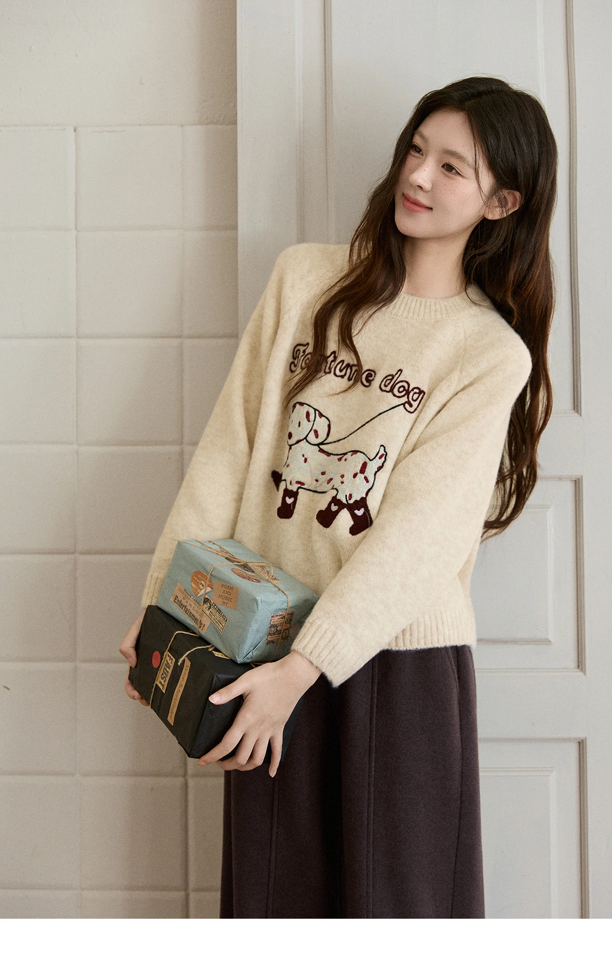 MISHOW High Waist Wide Leg Pants for Women 2025 Winter Casual Loose Thick Fleece Warm Knit Pants Straight Trousers MXE92K1127