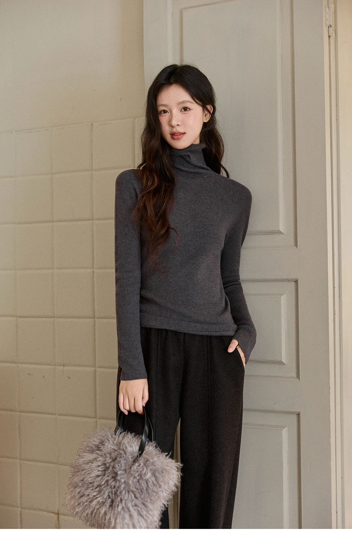 MISHOW High Waist Wide Leg Pants for Women 2025 Winter Casual Loose Thick Fleece Warm Knit Pants Straight Trousers MXE92K1127