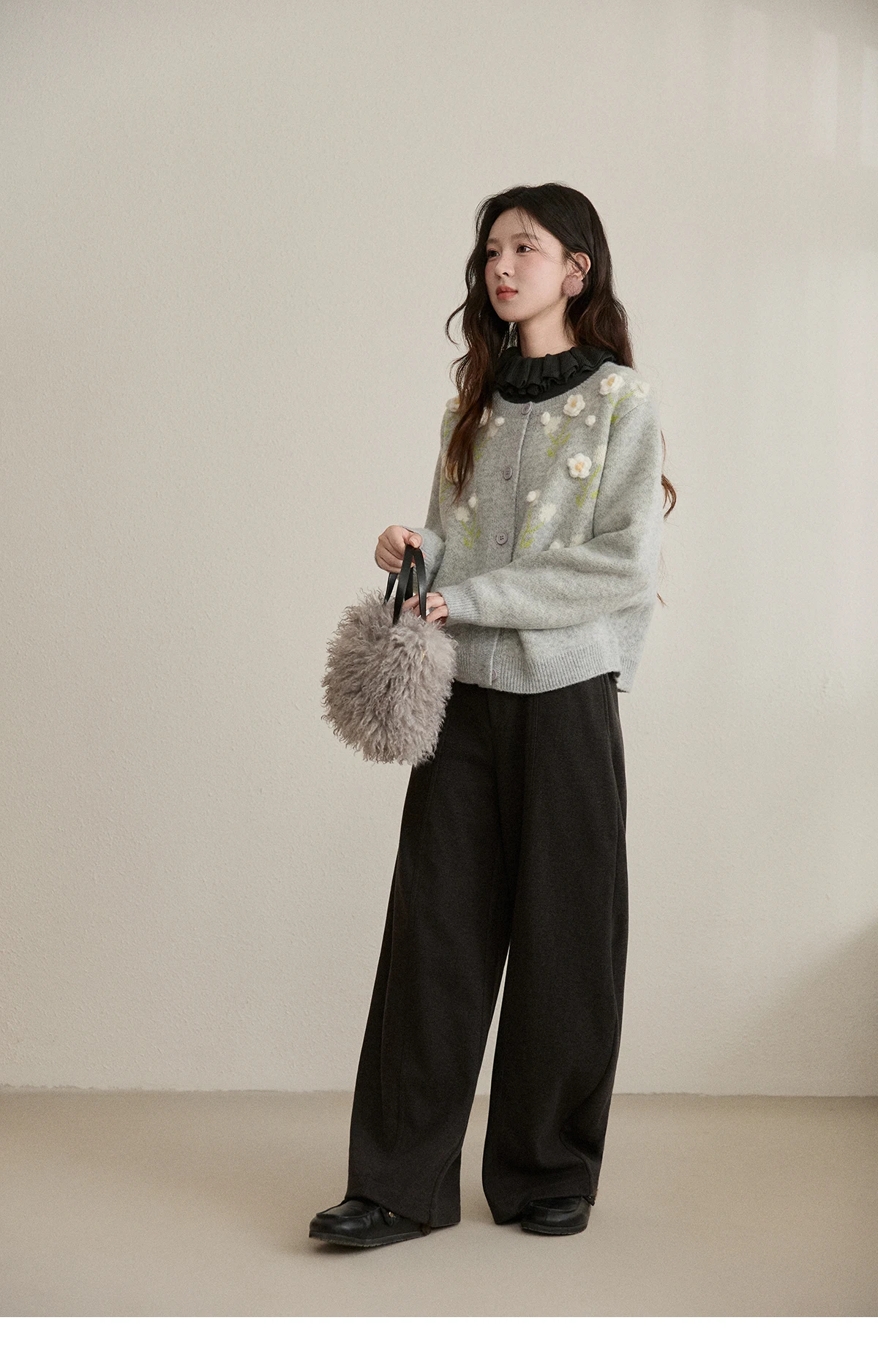 MISHOW High Waist Wide Leg Pants for Women 2025 Winter Casual Loose Thick Fleece Warm Knit Pants Straight Trousers MXE92K1127
