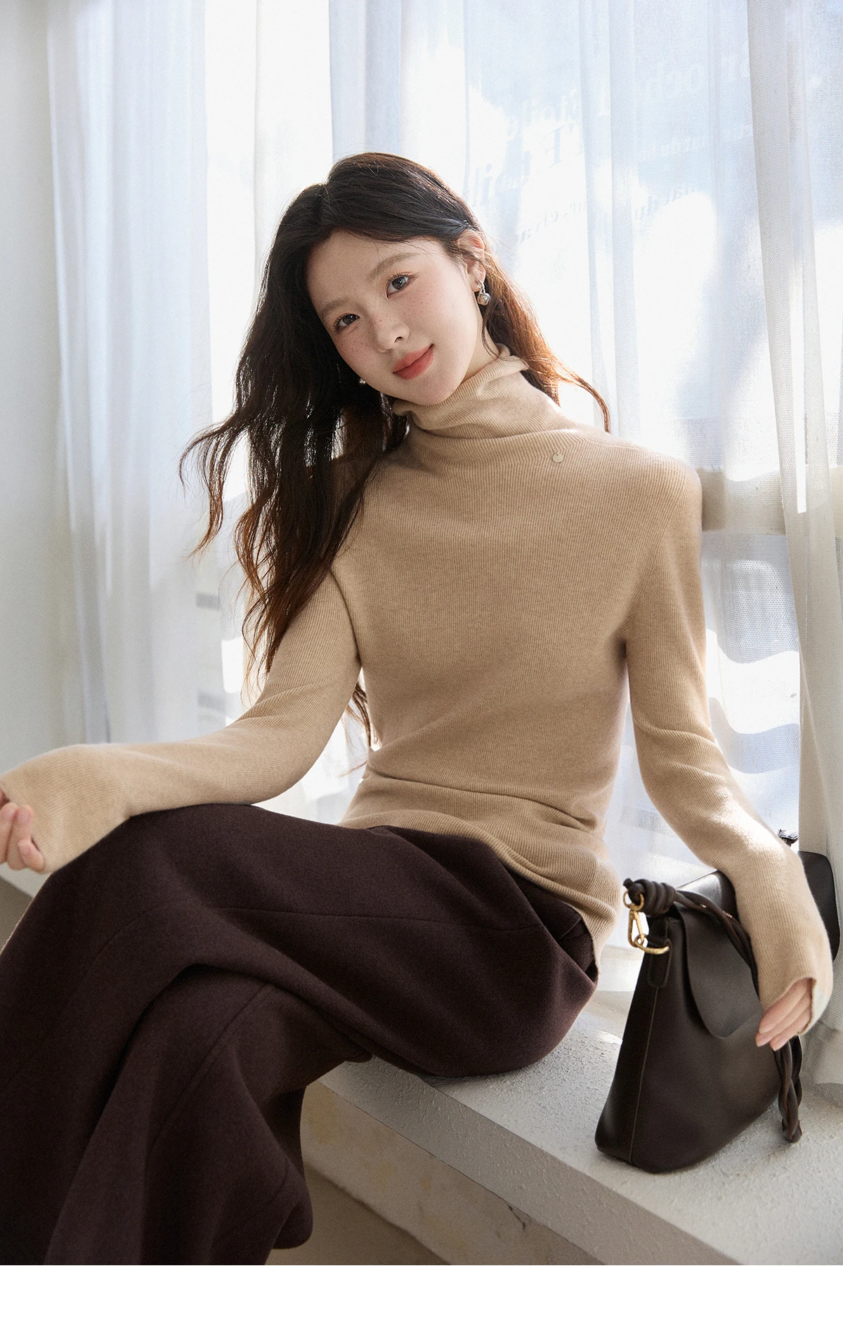 MISHOW High Waist Wide Leg Pants for Women 2025 Winter Casual Loose Thick Fleece Warm Knit Pants Straight Trousers MXE92K1127