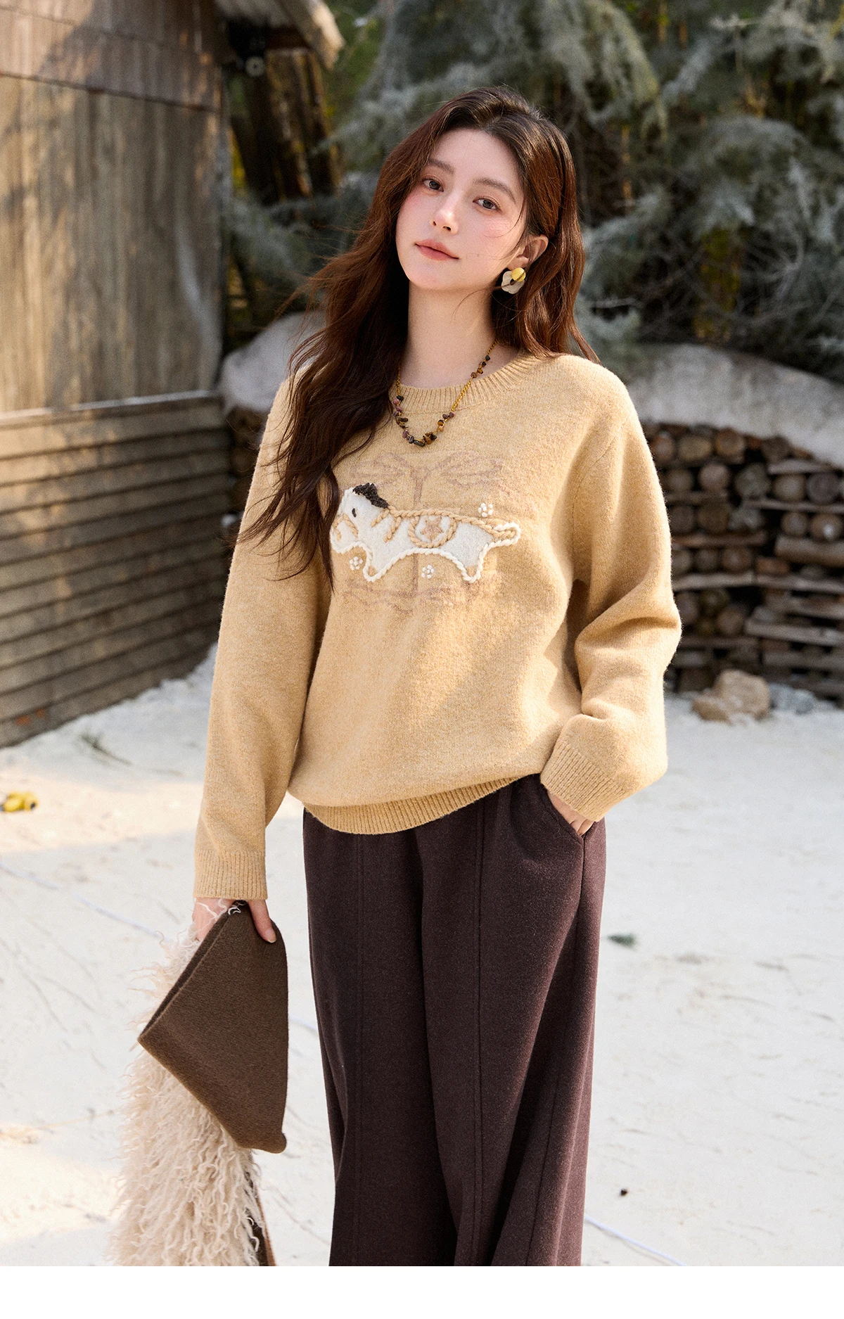 MISHOW High Waist Wide Leg Pants for Women 2025 Winter Casual Loose Thick Fleece Warm Knit Pants Straight Trousers MXE92K1127