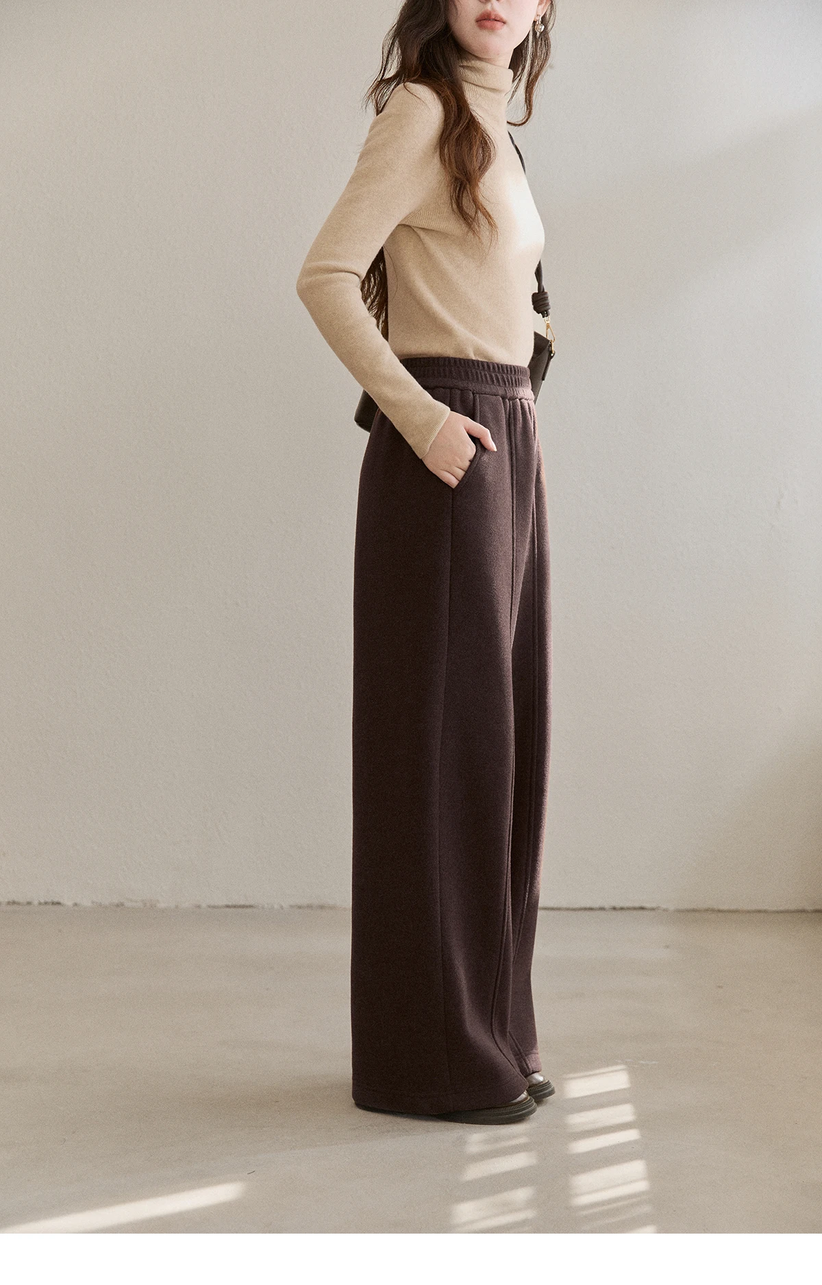 MISHOW High Waist Wide Leg Pants for Women 2025 Winter Casual Loose Thick Fleece Warm Knit Pants Straight Trousers MXE92K1127