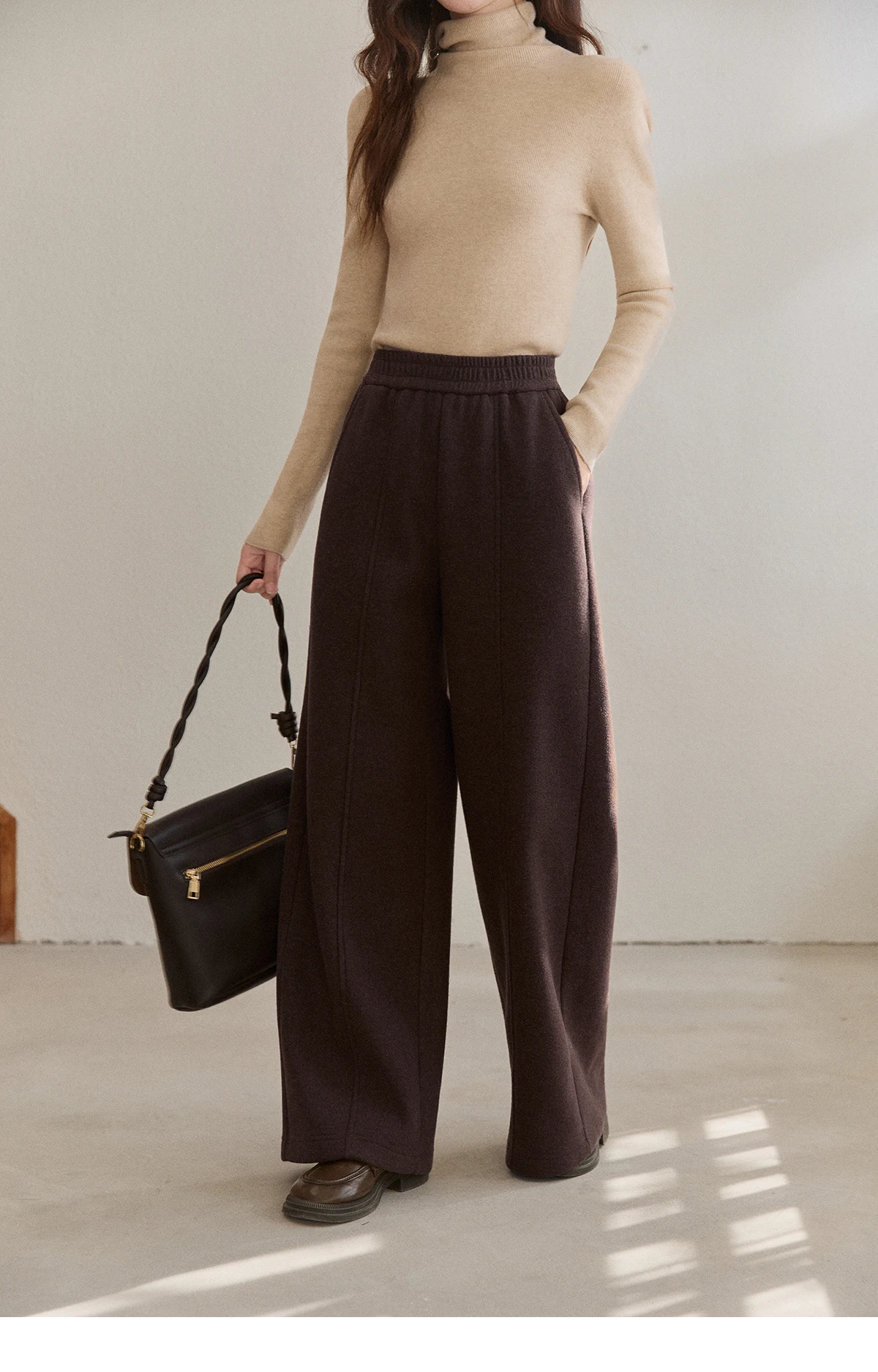 MISHOW High Waist Wide Leg Pants for Women 2025 Winter Casual Loose Thick Fleece Warm Knit Pants Straight Trousers MXE92K1127